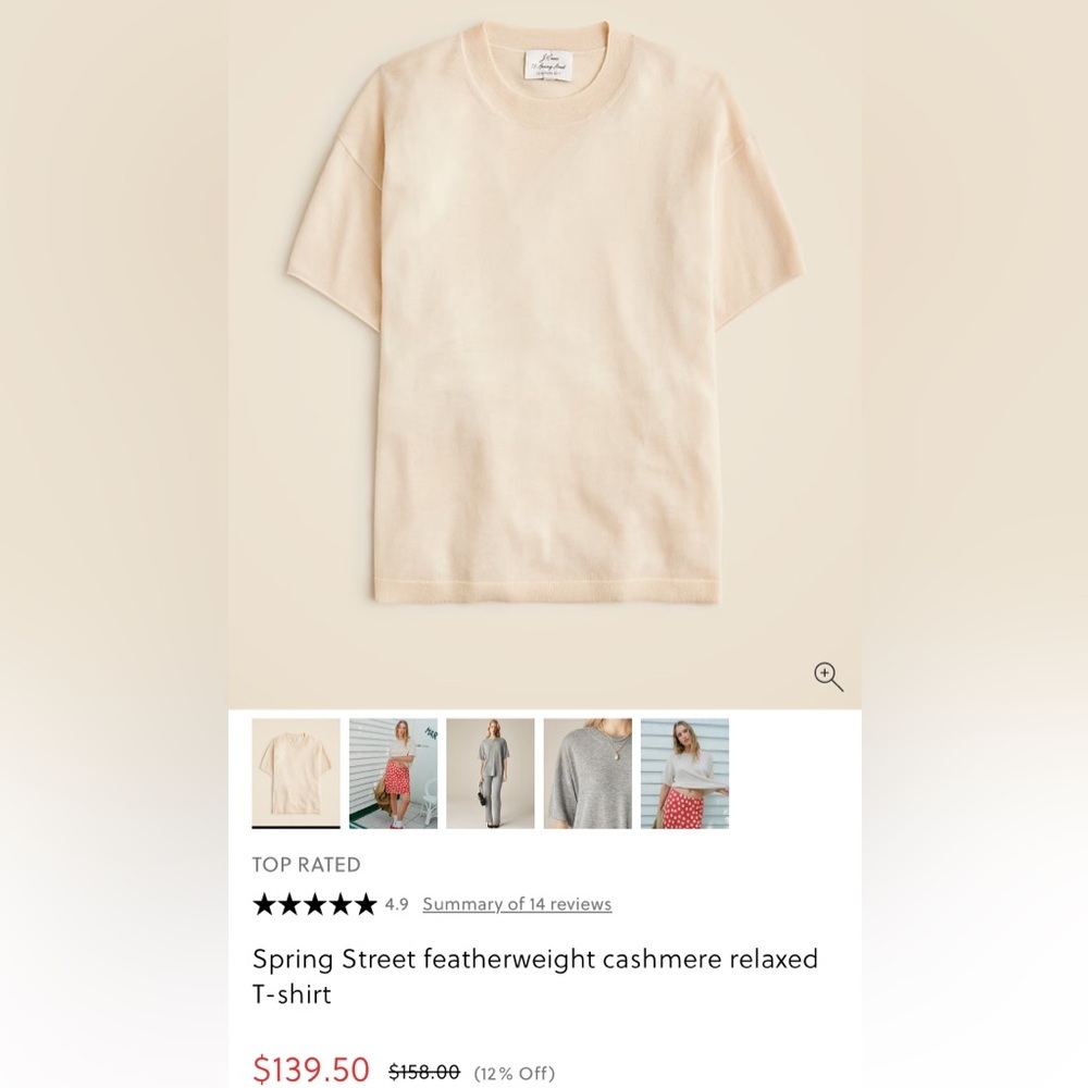 NWT JCrew Spring Street featherweight cashmere relaxed T-shirt - Picture 4 of 8